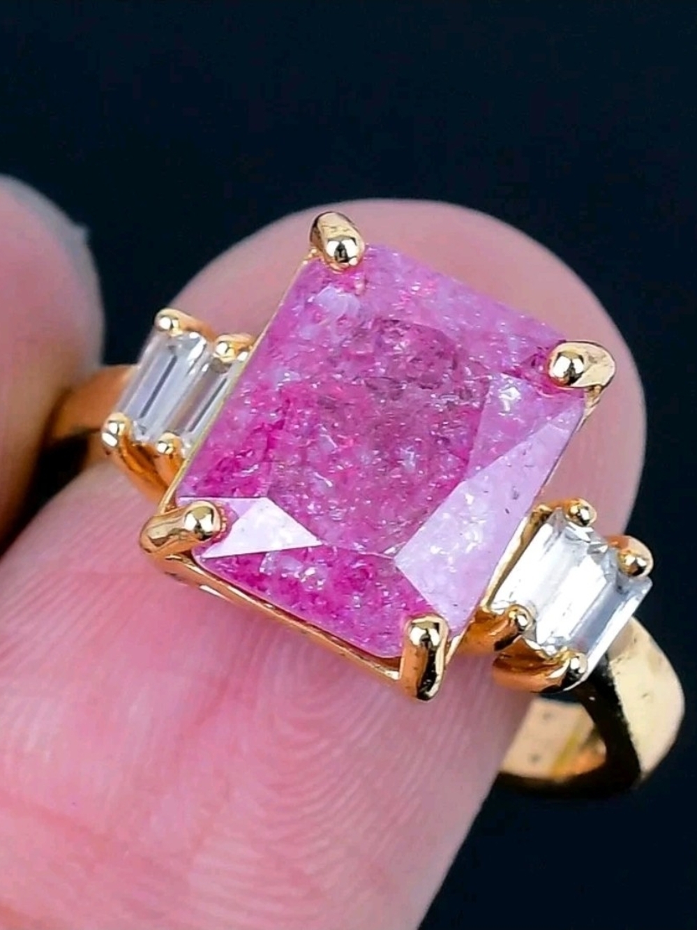 Simulated Pink Tourmaline Gold Plated Handmade Adjustable Ring